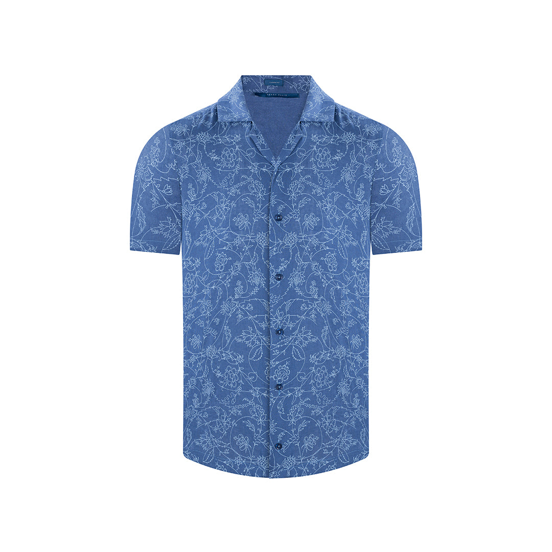 Camisa manga corta en color azul de Perry Ellis CS00895013