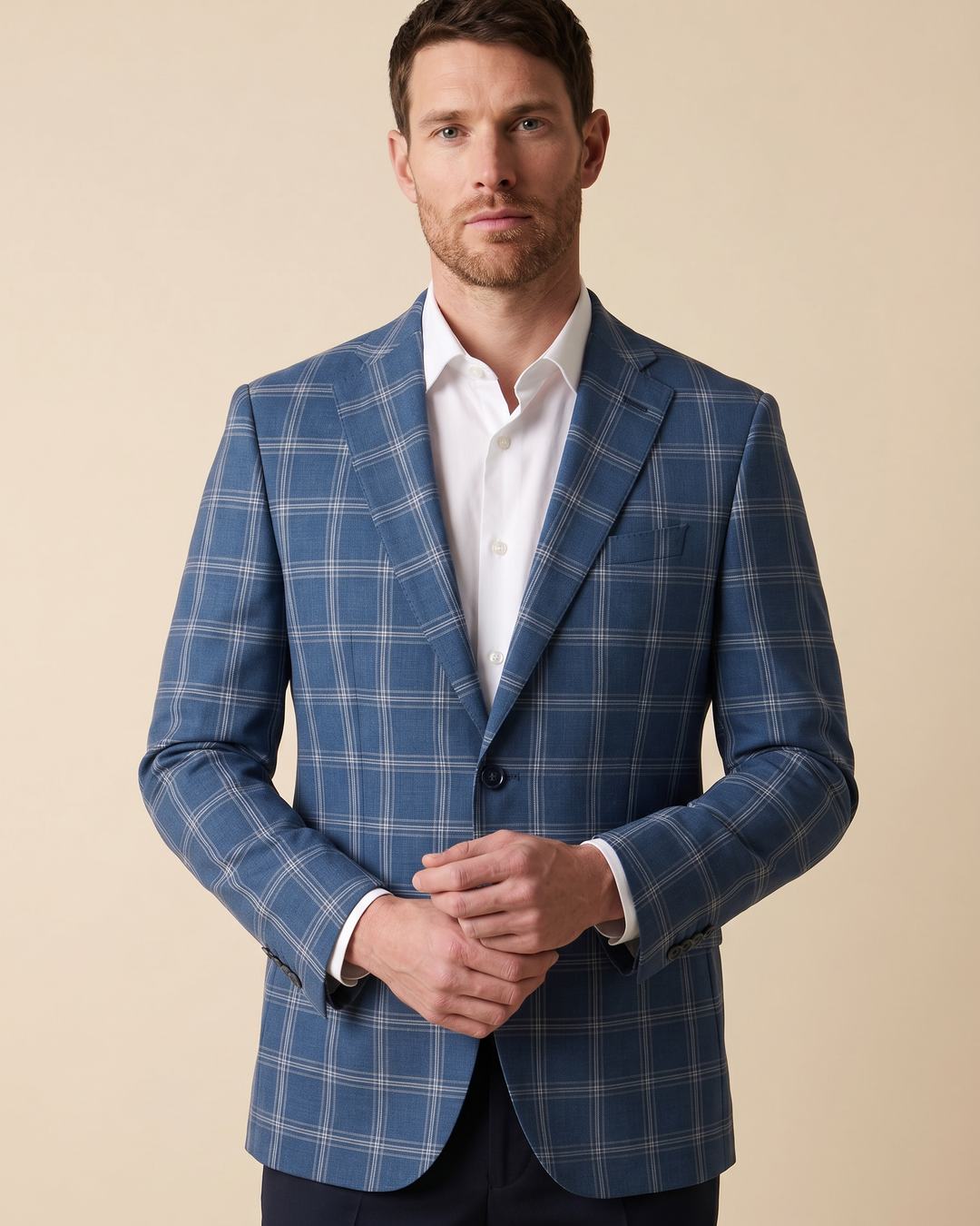 Saco Cuadros Classic Fit Austin Reed SA00488 - Azul Oscuro - Modelo plano americano lookbook Imagen principal del producto