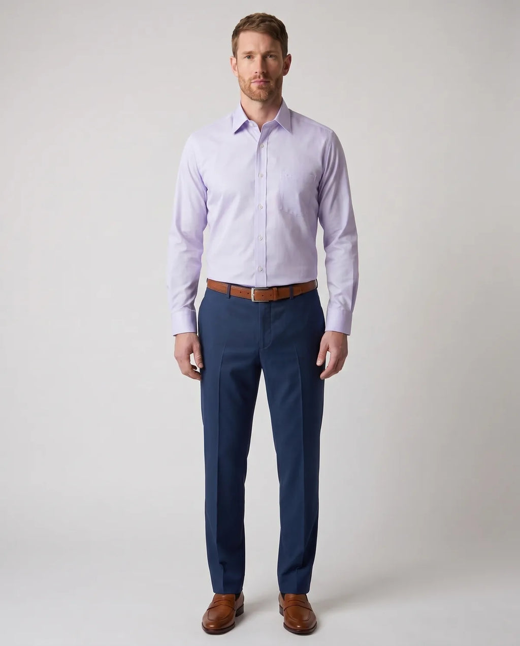 Camisa Formal Classic Fit Spread Collar Guy Laroche CC00001 - Lila - Modelo cuerpo completo