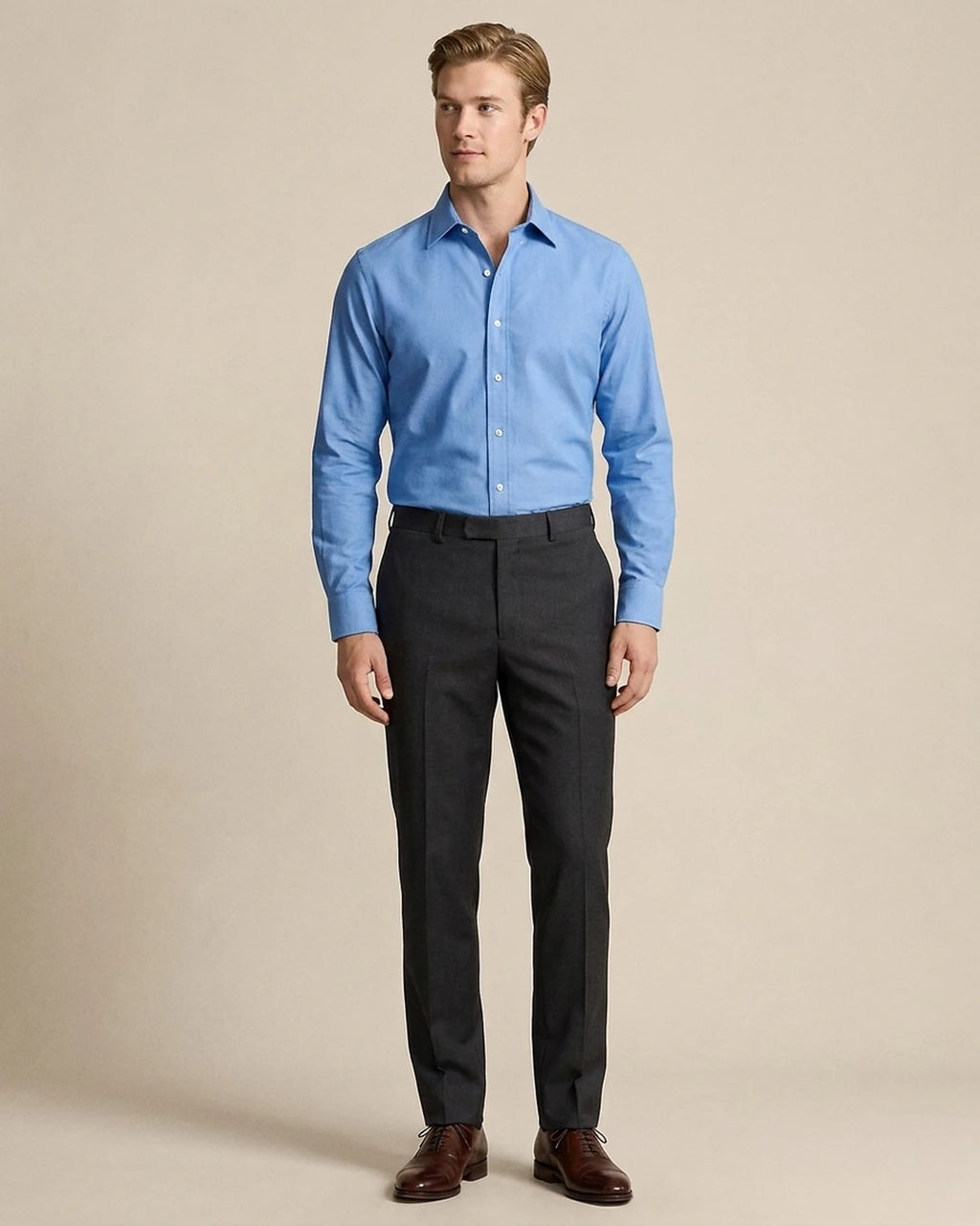 Camisa Formal Classic Fit Spread Collar Brooks Brothers CC00894GBB - Azul Medio - Modelo cuerpo completo