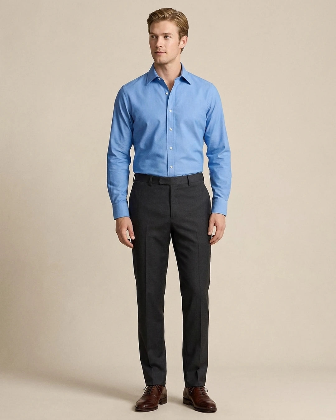 Camisa Formal Classic Fit Spread Collar Brooks Brothers CC00894GBB - Azul Medio - Modelo cuerpo completo