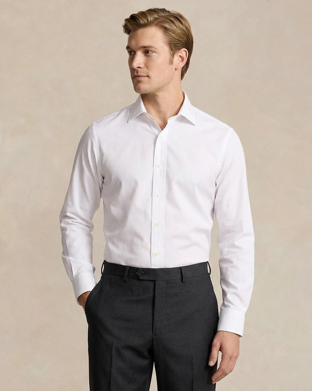 Camisa Formal Classic Fit Spread Collar Brooks Brothers CC00894GBB - Blanco - Modelo plano americano lookbook
