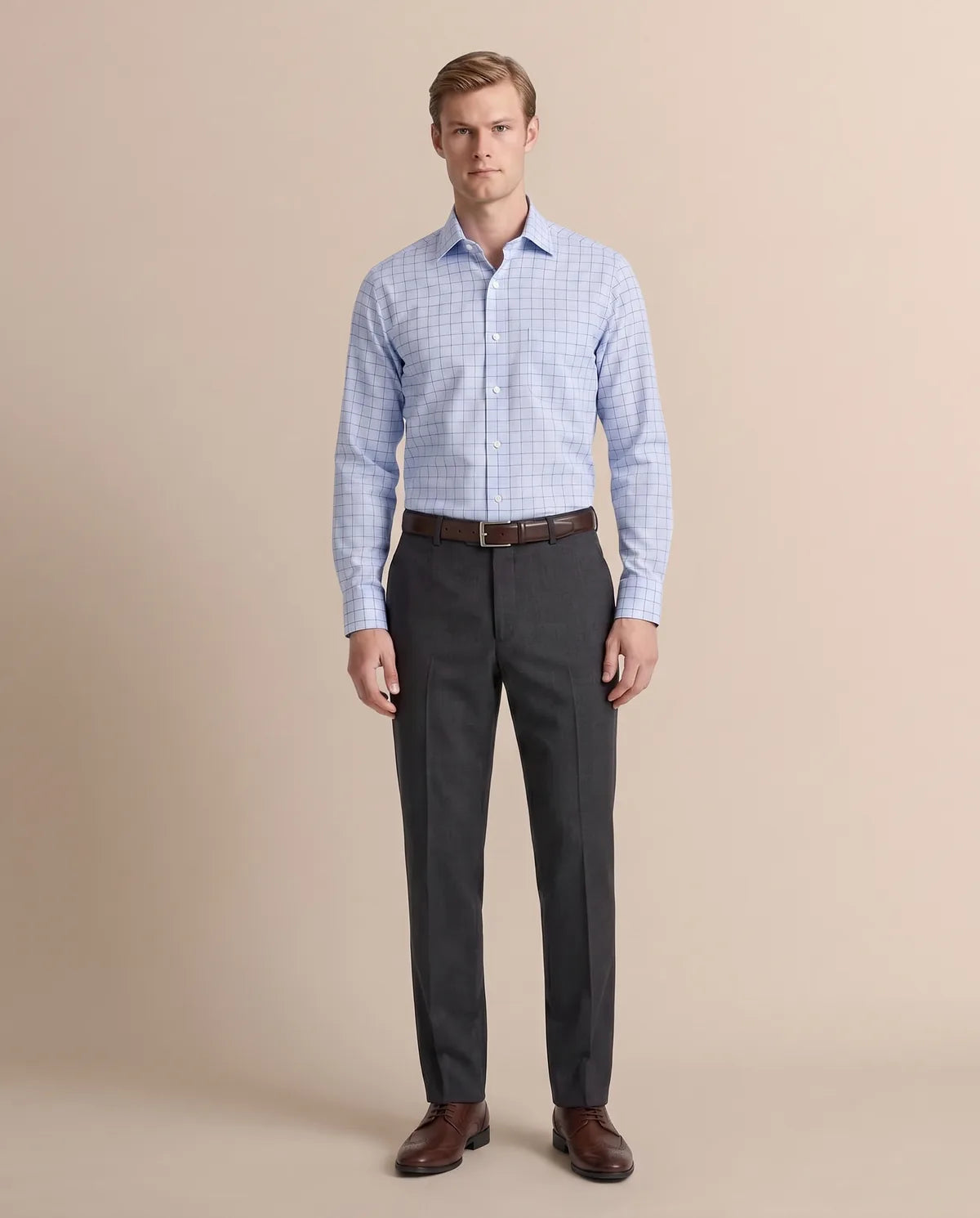 Camisa Formal Cuadros Spread Collar Brooks Brothers CC01073 - Cuadros - Modelo cuerpo completo Imagen principal del producto