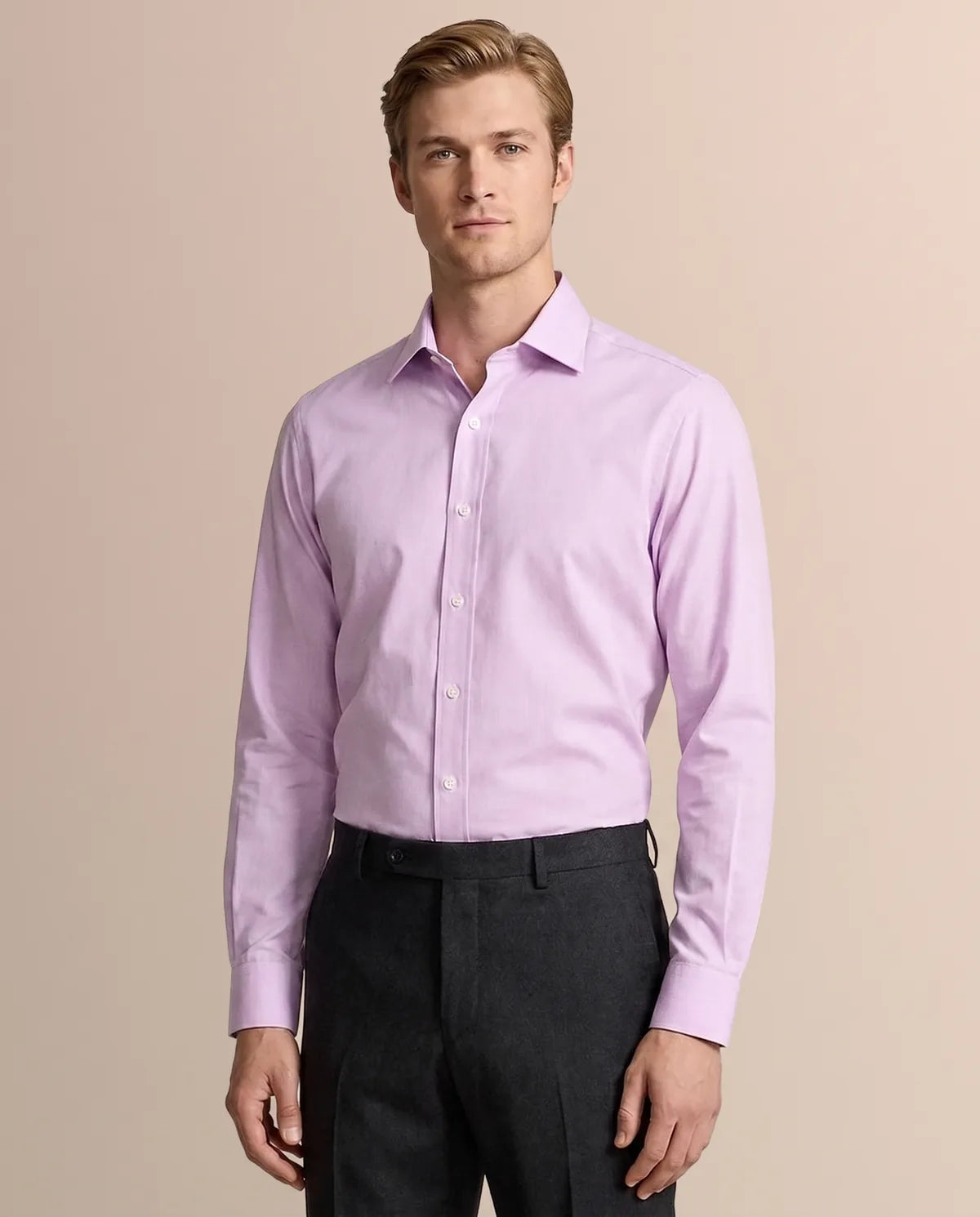 Camisa Formal Pinpoint Cuello Spread Classic Fit Wrinkle Resistant Brooks Brothers CC01074 - Lila - Modelo plano americano lookbook Imagen principal del producto
