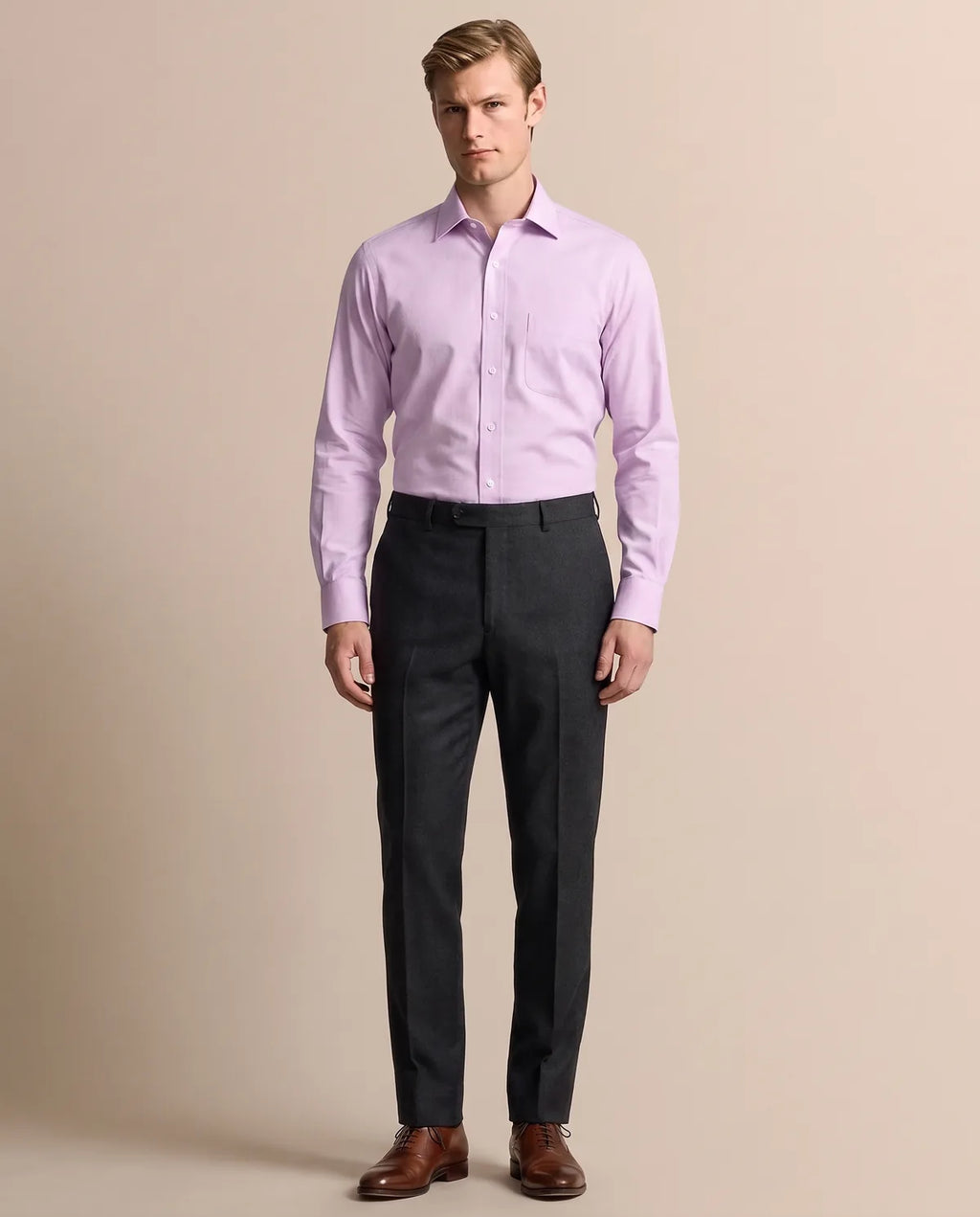 Camisa Formal Pinpoint Cuello Spread Classic Fit Wrinkle Resistant Brooks Brothers CC01074 - Lila - Modelo cuerpo completo