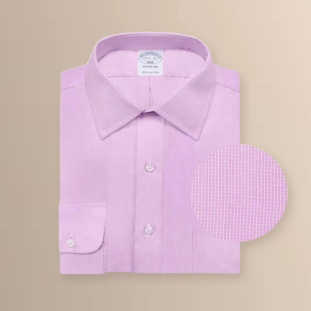 Camisa Formal Pinpoint Cuello Spread Classic Fit Wrinkle Resistant Brooks Brothers CC01074 - Lila - Detalle cuello