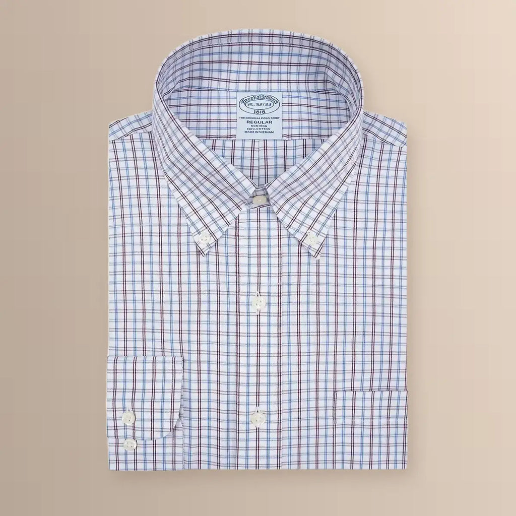 Camisa Formal Cuadros Button Down Collar Classic Fit Wrinkle Resistant Brooks Brothers CC01080 - Frente ghost mannequin