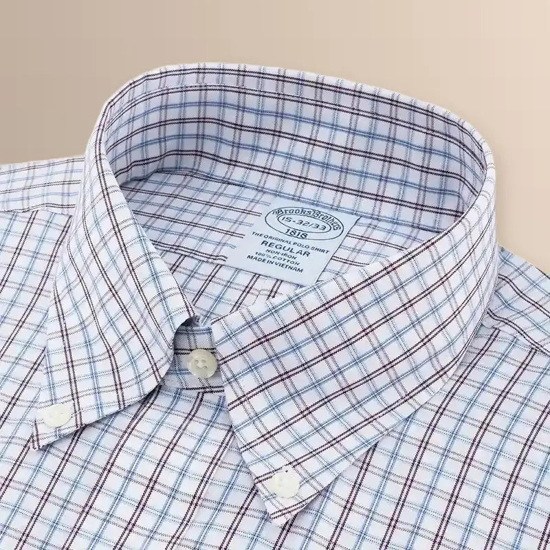 Camisa Formal Cuadros Button Down Collar Classic Fit Wrinkle Resistant Brooks Brothers CC01080 - Detalle cuello
