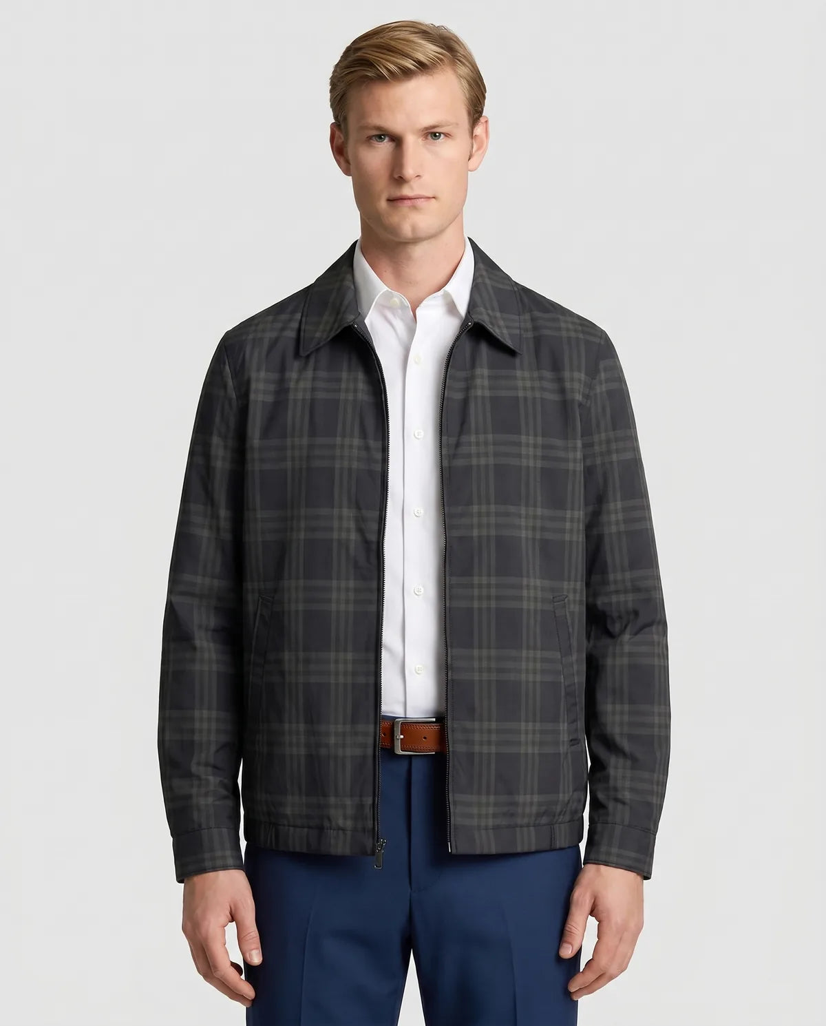 Chaqueta Perry Ellis CH00083 - Gris Claro - Modelo frente medio Imagen principal del producto