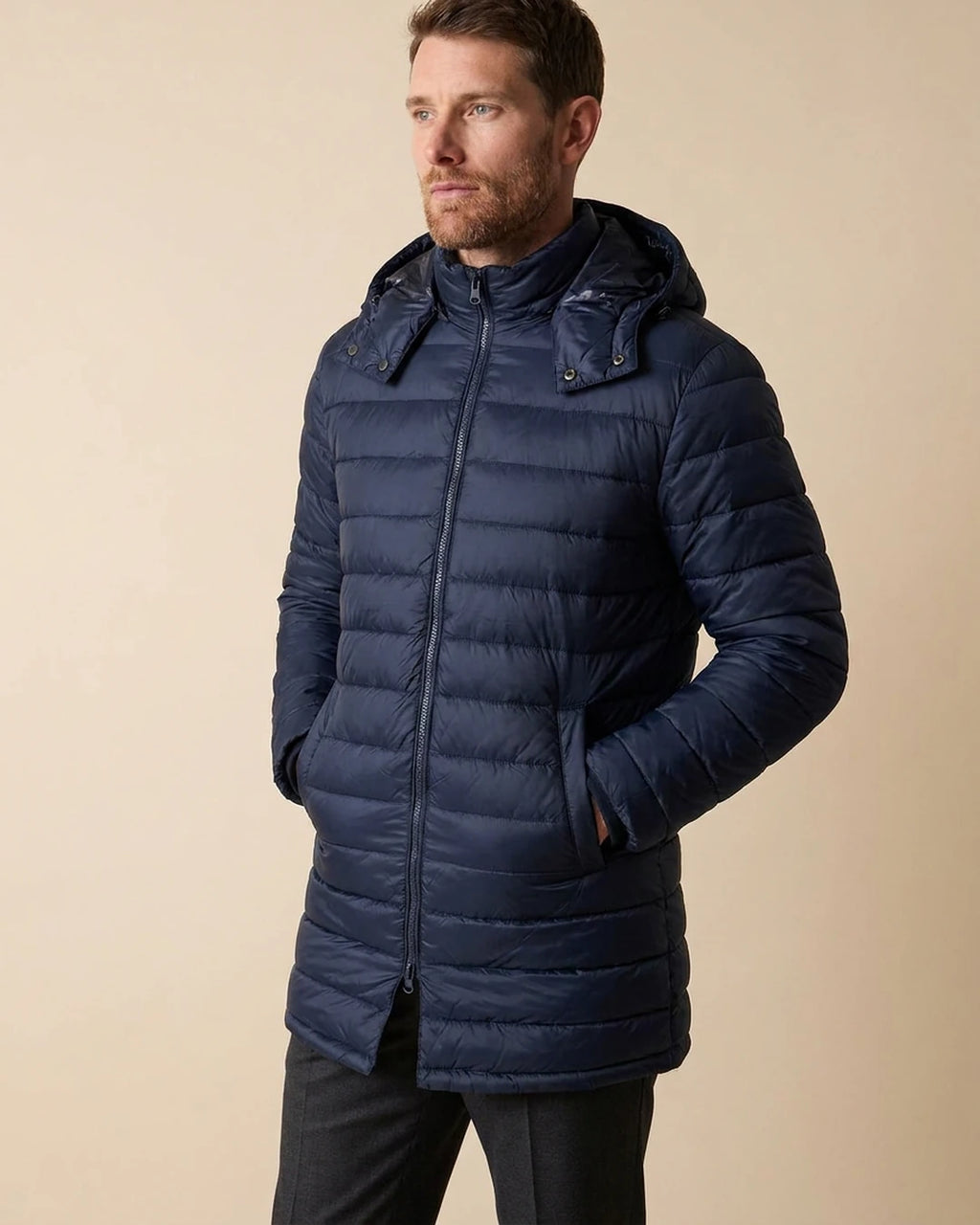 Chaqueta Austin Reed Puffer CH00109 - Azul Oscuro - Modelo plano americano lookbook