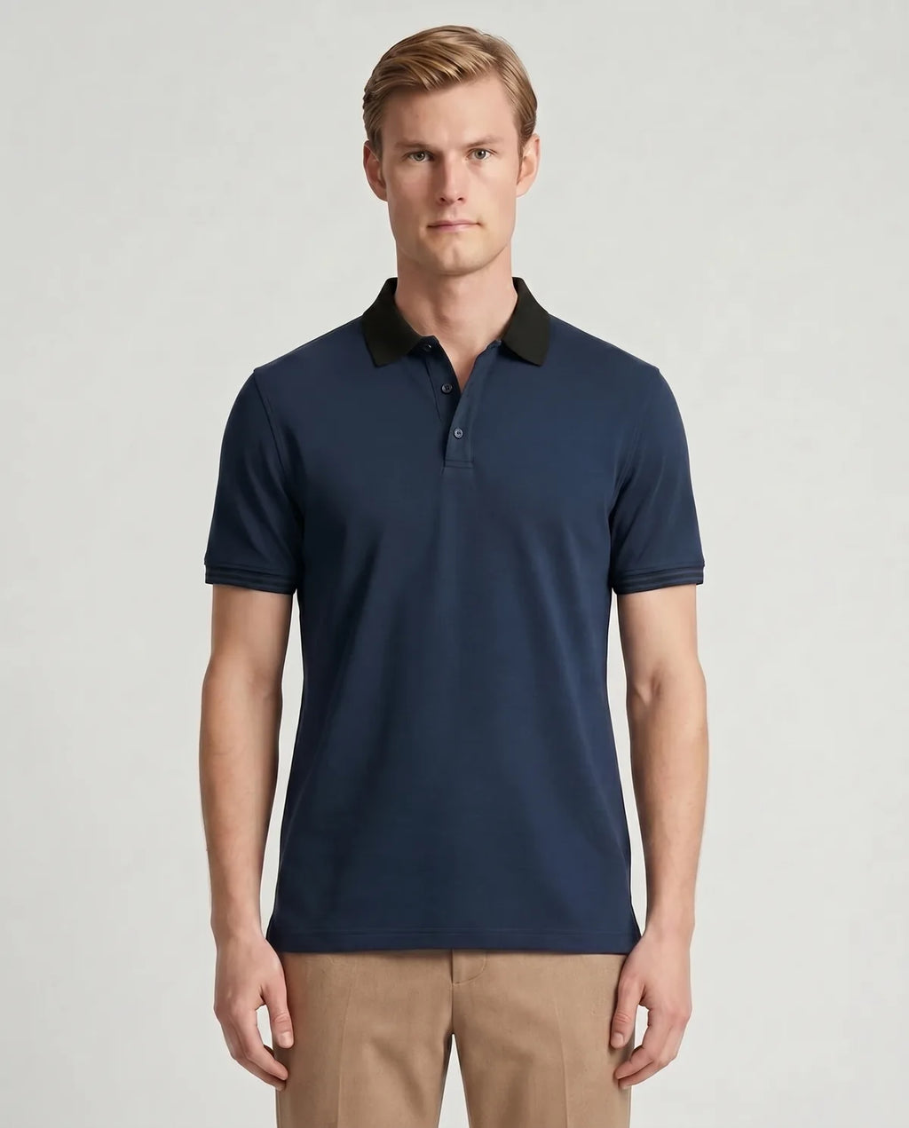 Camiseta Polo Classic Fit Perry Ellis CM00129 - Azul Oscuro - Modelo frente medio