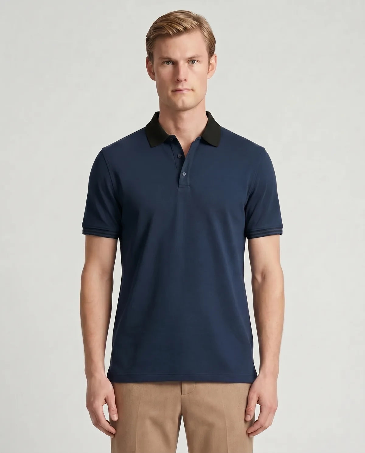 Camiseta Polo Classic Fit Perry Ellis CM00129 - Azul Oscuro - Modelo frente medio