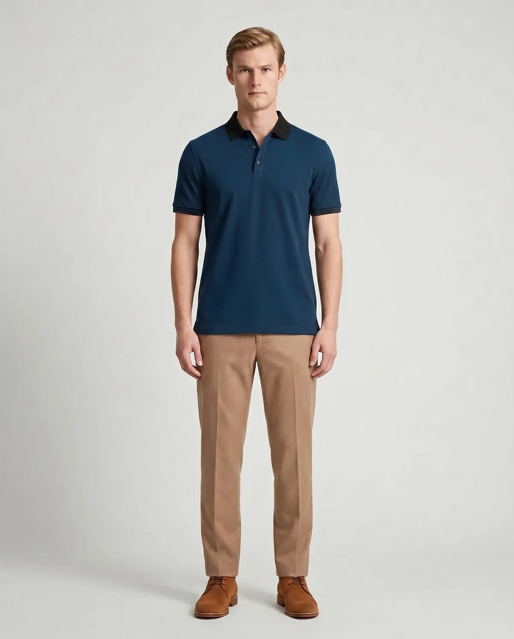 Camiseta Polo Classic Fit Perry Ellis CM00129 - Azul Oscuro - Modelo cuerpo completo