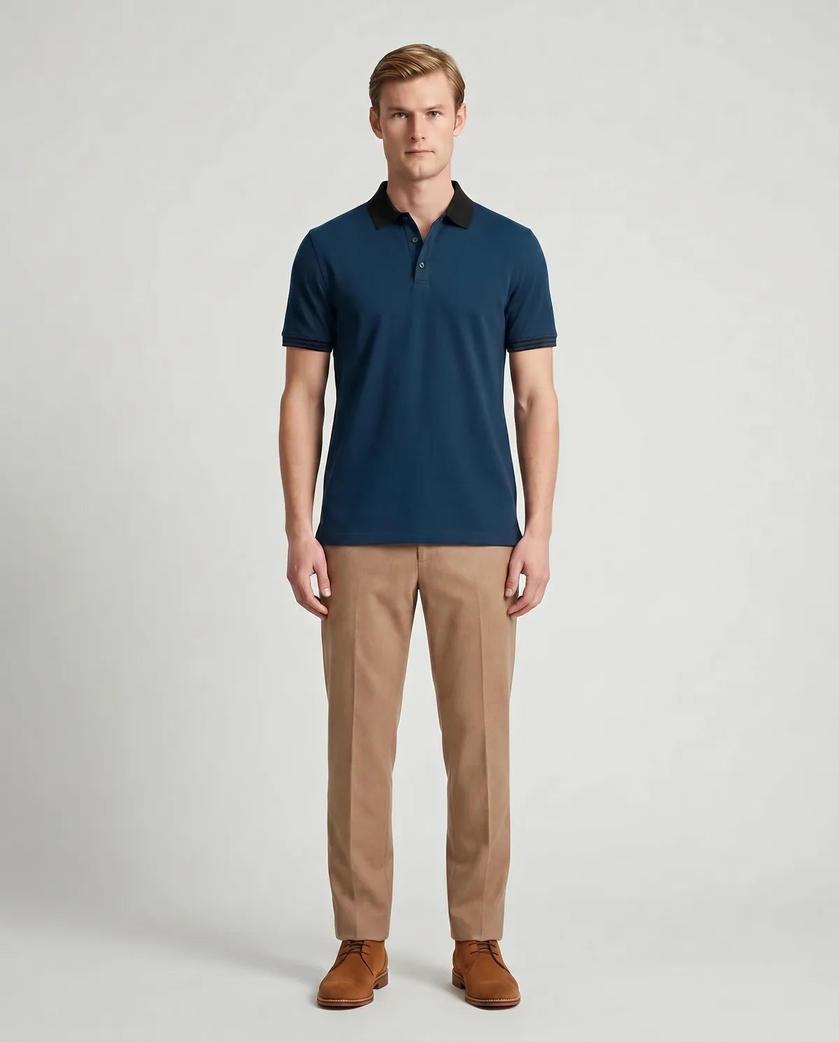 Camiseta Polo Classic Fit Perry Ellis CM00129 - Azul Oscuro - Modelo cuerpo completo