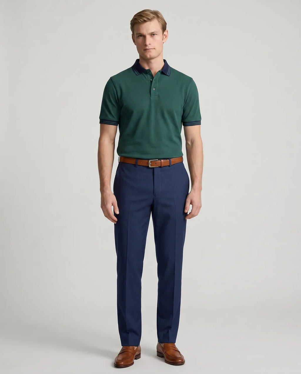 Camiseta Polo Classic Fit Perry Ellis CM00129 - Gris Claro - Modelo cuerpo completo