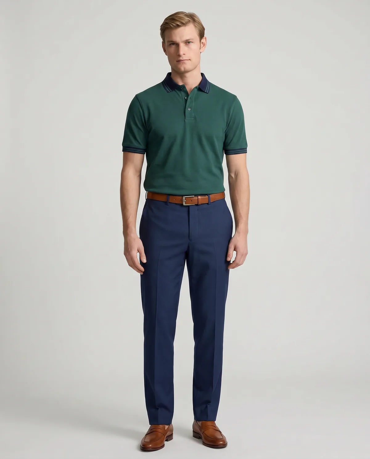 Camiseta Polo Classic Fit Perry Ellis CM00129 - Gris Claro - Modelo cuerpo completo