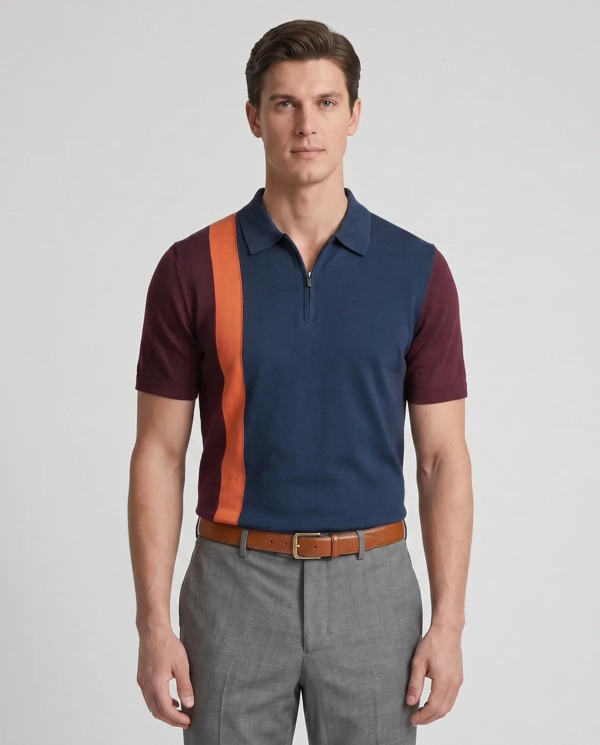 Camiseta Tipo Polo Perry Ellis CM00130 - Azul Oscuro - Modelo frente medio Imagen principal del producto