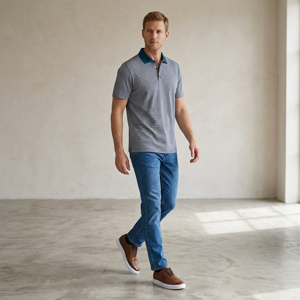 Camiseta Polo Classic Fit Perry Ellis CM00133 - Gris Claro - Modelo cuerpo completo
