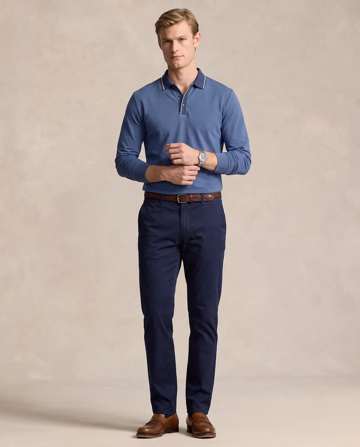 Camiseta Polo Classic Fit Perry Ellis CM00134 - Azul Oscuro - Modelo cuerpo completo