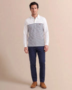 Camiseta Polo Blanca Rayas Azules Manga Larga Brooks Brothers CM00155 - Blanco - Modelo cuerpo completo
