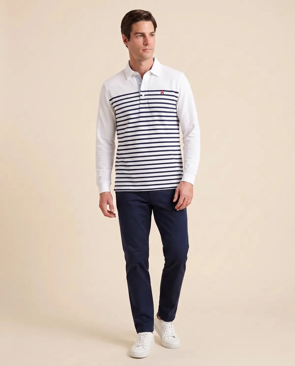 Camiseta Polo Blanca Rayas Azules Manga Larga Brooks Brothers CM00155 - Blanco - hombre plano medio