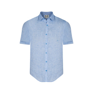 Camisa manga corta en Lino color Azul Medio CS00663C012