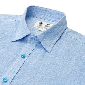 Camisa manga corta en Lino color Azul Medio CS00663C012