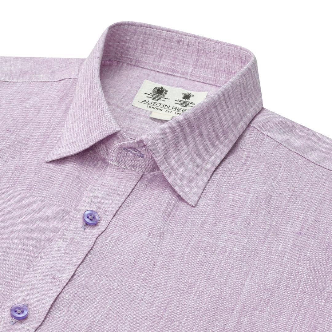 Camisa manga corta en Lino color Lila CS00663CA101