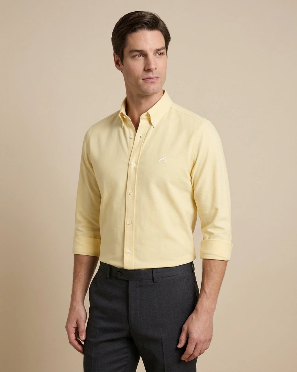 Camisa Sport Classic Fit Button Down Austin Reed CS00698K - Amarillo - Modelo plano americano lookbook