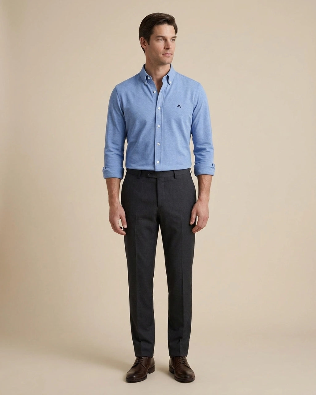 Camisa Sport Classic Fit Button Down Austin Reed CS00698K - Azul Medio - Modelo cuerpo completo