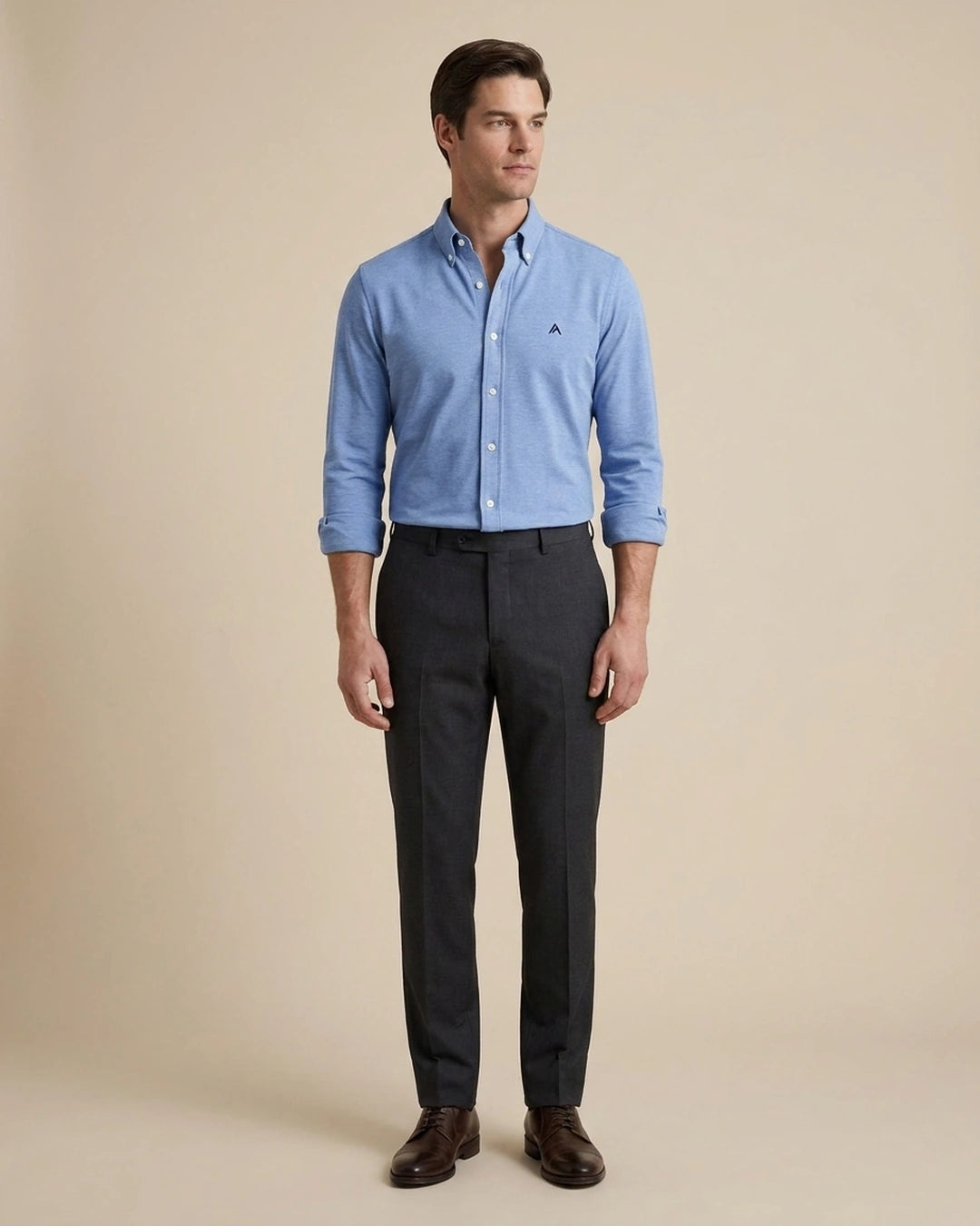 Camisa Sport Classic Fit Button Down Austin Reed CS00698K - Azul Medio - Modelo cuerpo completo