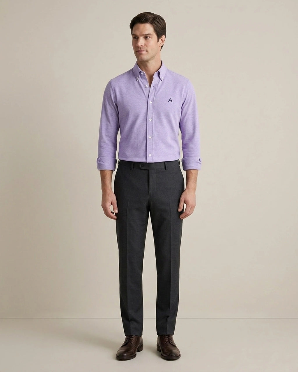 Camisa Sport Classic Fit Button Down Austin Reed CS00698K - Lila - Modelo cuerpo completo