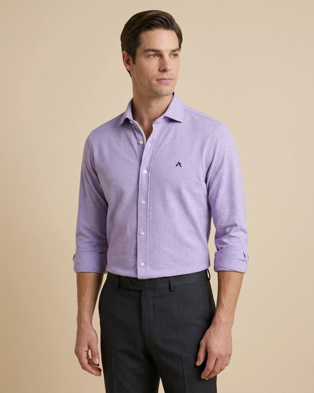 Camisa Sport Classic Fit Button Down Austin Reed CS00698K - Lila - Modelo plano americano lookbook