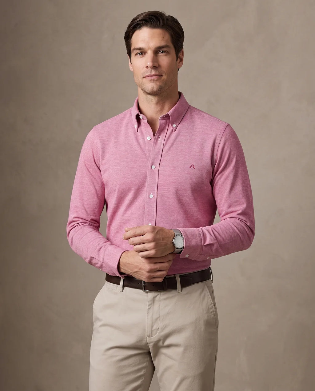 Camisa Sport Classic Fit Button Down Austin Reed CS00698K - Rojo - Modelo plano americano lookbook