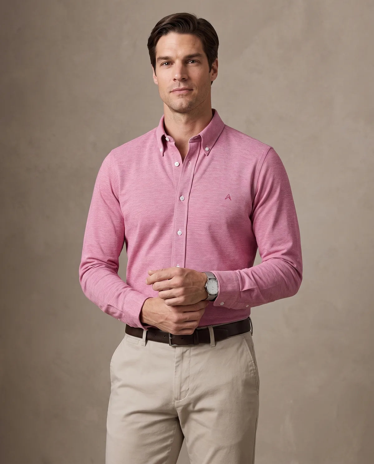 Camisa Sport Classic Fit Button Down Austin Reed CS00698K - Rojo - Modelo plano americano lookbook