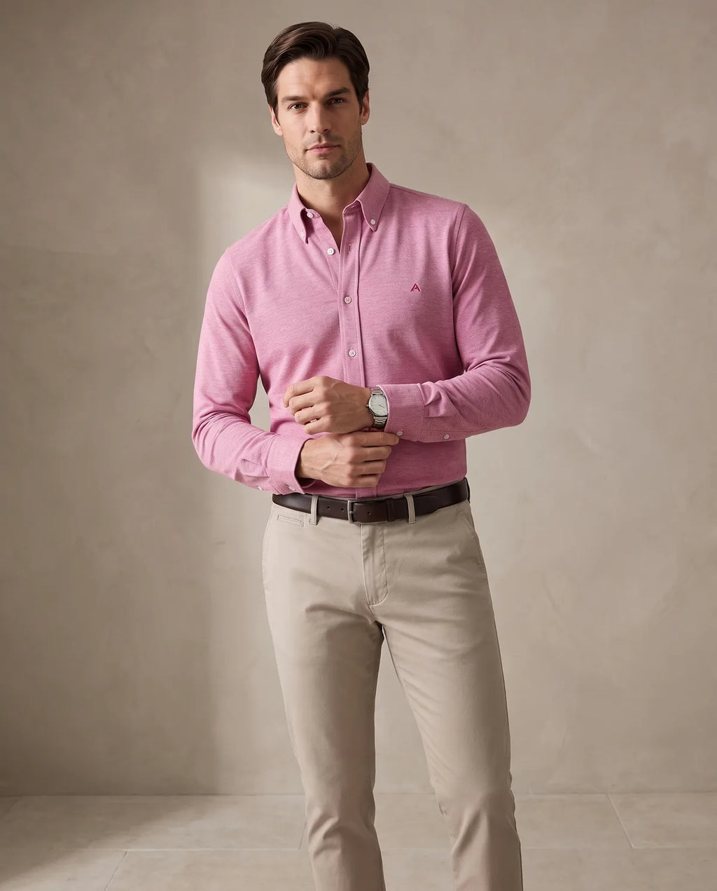 Camisa Sport Classic Fit Button Down Austin Reed CS00698K - Rojo - Modelo cuerpo completo