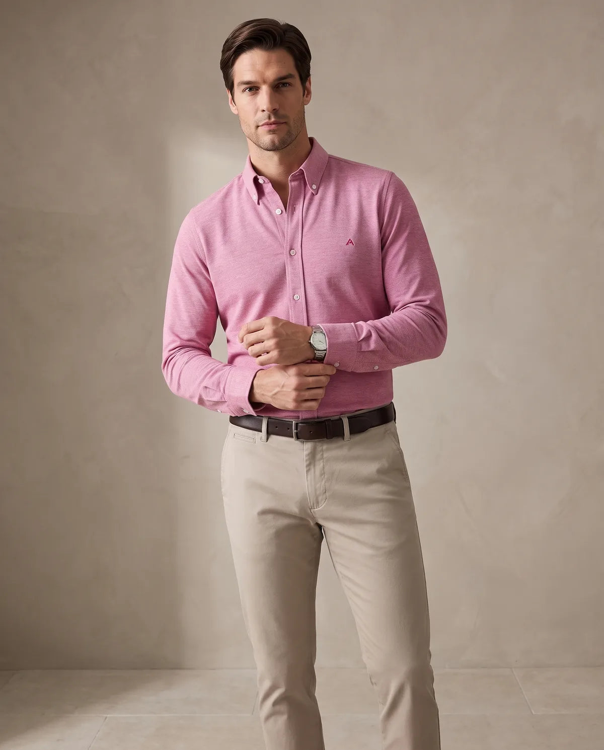 Camisa Sport Classic Fit Button Down Austin Reed CS00698K - Rojo - Modelo cuerpo completo