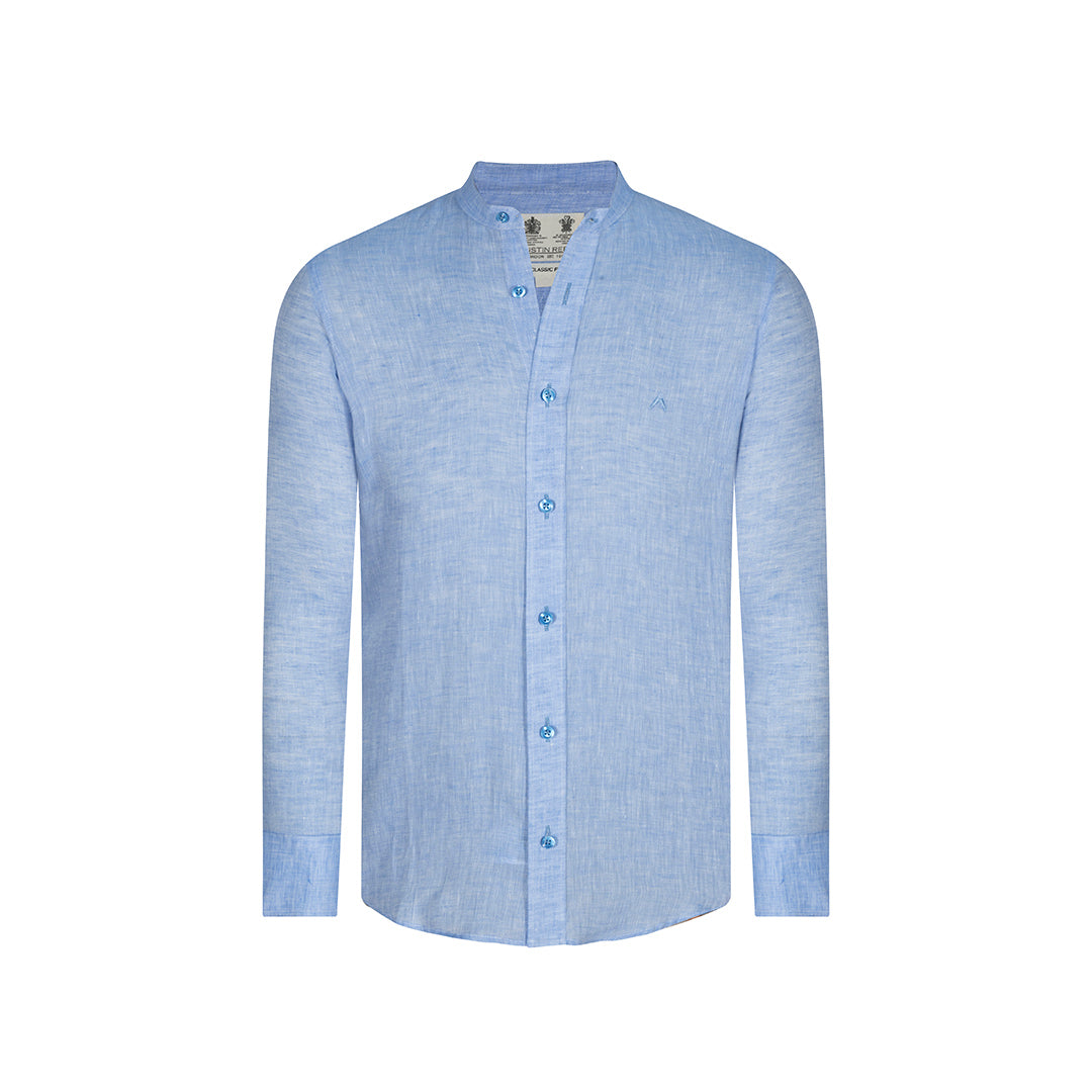 Camisa Cuello Neru en Lino color Azul Medio CS00875012