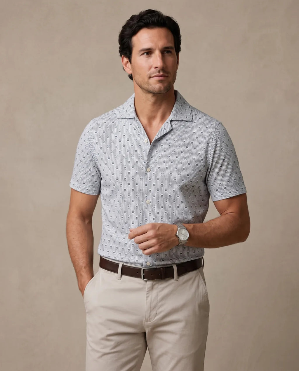 Camisa Sport Manga Corta Perry Ellis CS00882C - Verde - Modelo plano americano lookbook