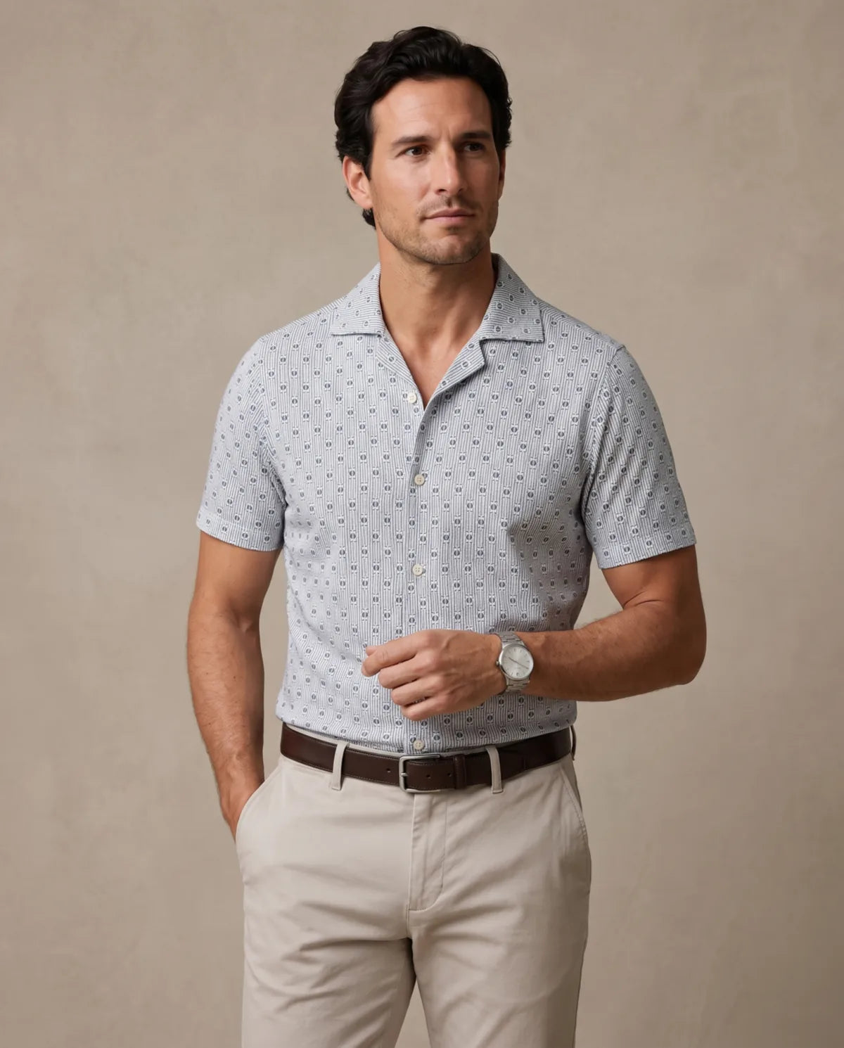 Camisa Sport Manga Corta Perry Ellis CS00882C - Verde - Modelo plano americano lookbook