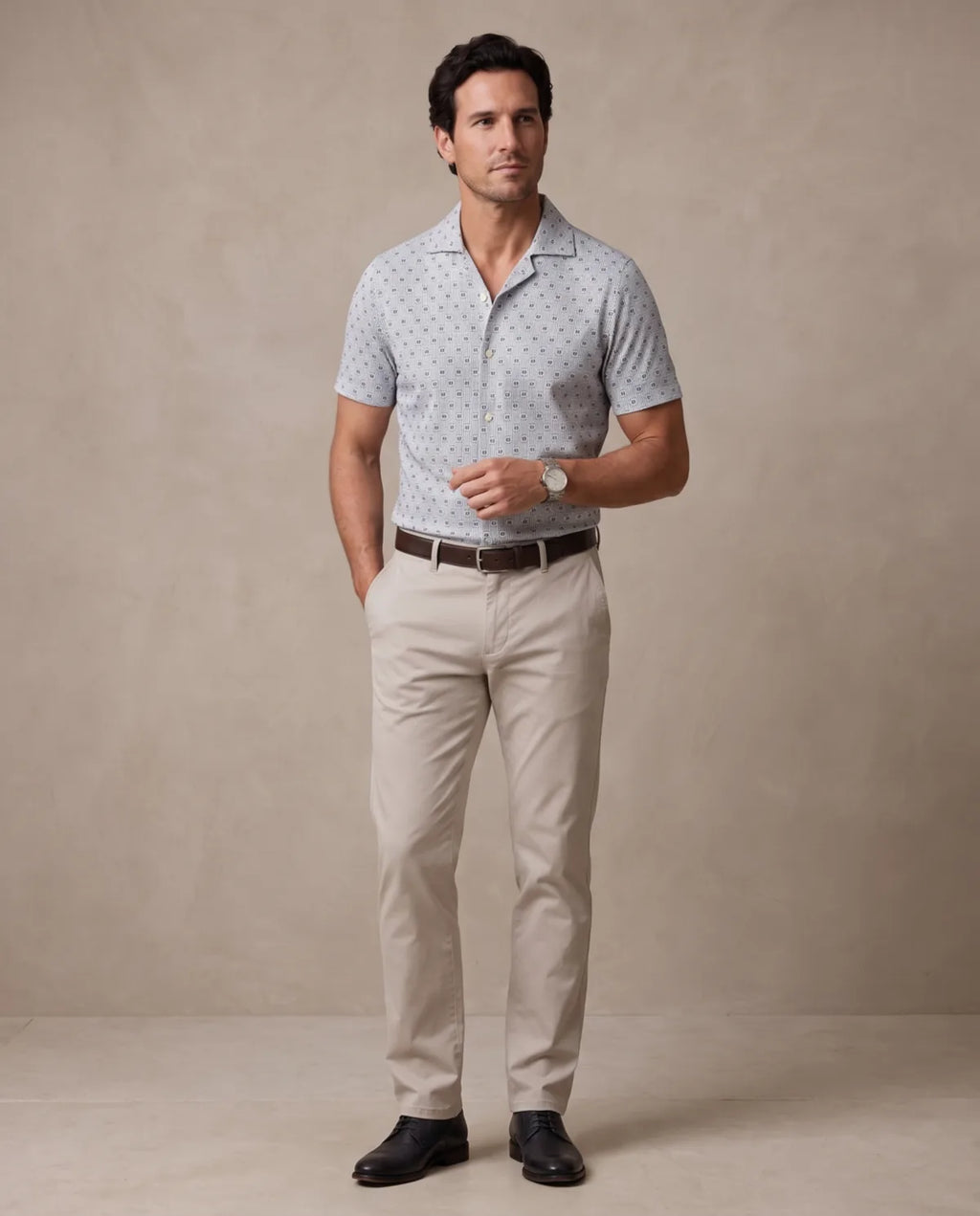 Camisa Sport Manga Corta Perry Ellis CS00882C - Verde - Modelo cuerpo completo