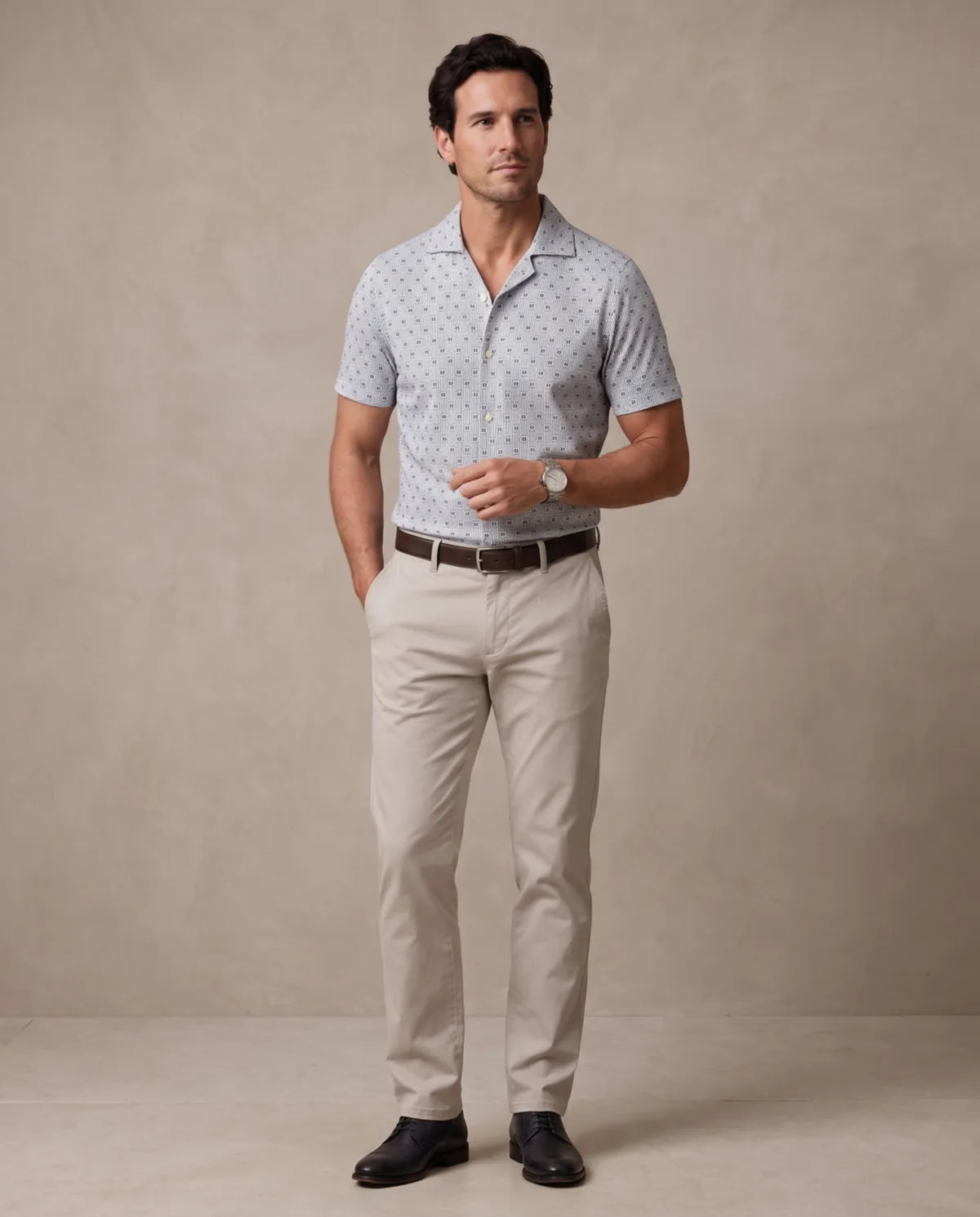 Camisa Sport Manga Corta Perry Ellis CS00882C - Verde - Modelo cuerpo completo