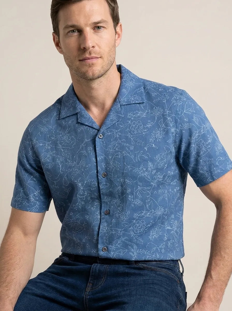 Camisa Sport CS00895-013 Azul Oscuro estampado floral - vista 3