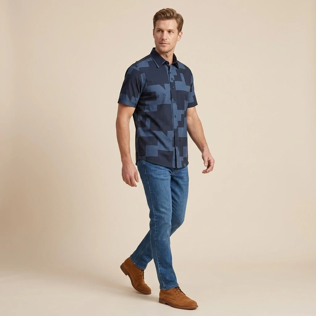 Camisa Sport CS00907-013 Azul Oscuro estampado geometrico - vista 2 Imagen principal del producto