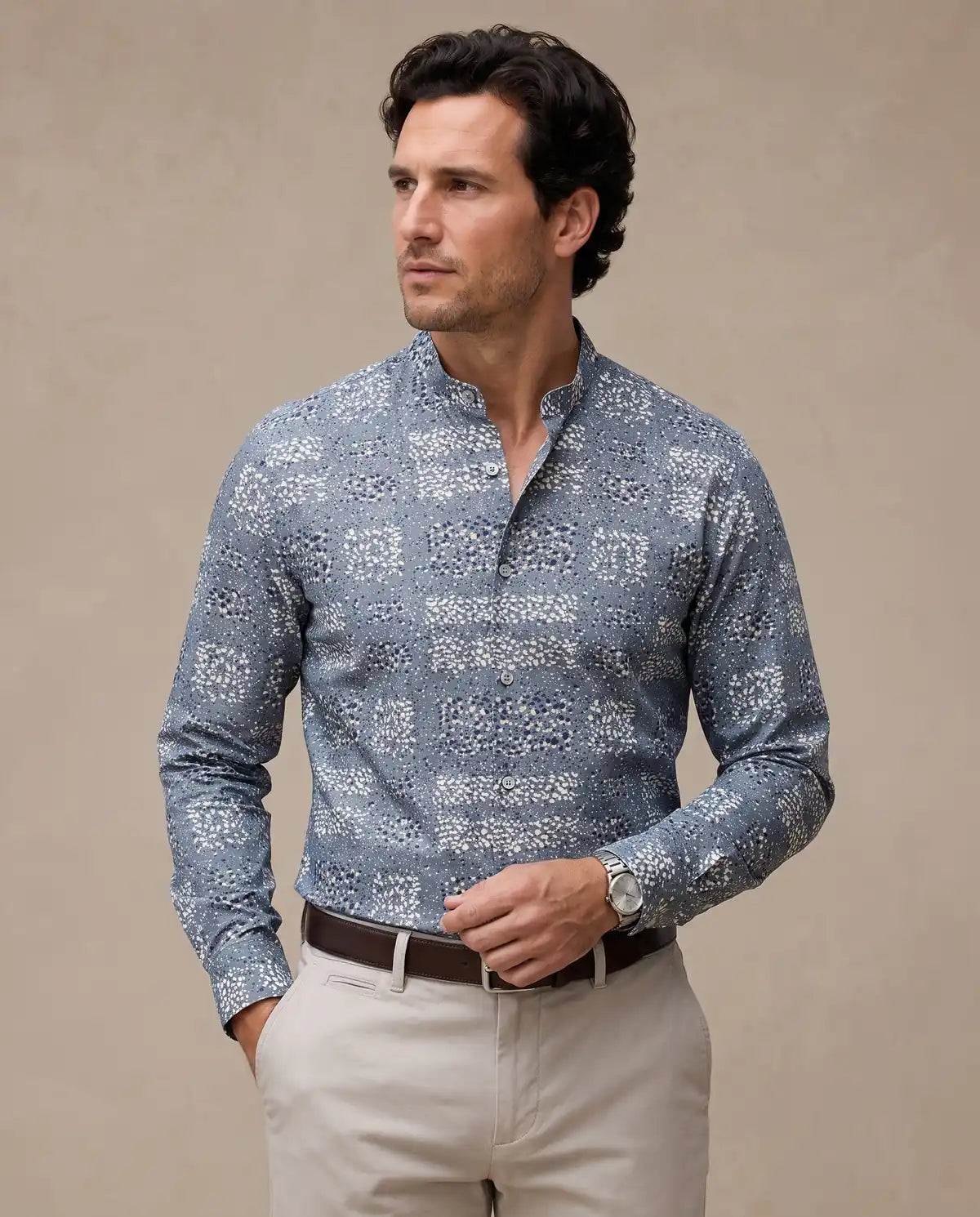 Camisa Sport Gris Classic Fit Perry Ellis CS00917 - Gris - Modelo plano americano lookbook