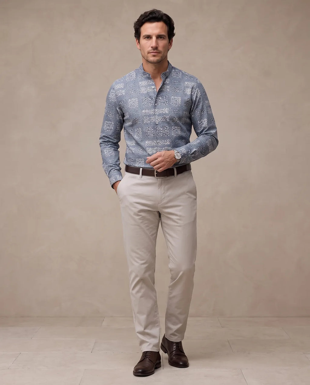 Camisa Sport Gris Classic Fit Perry Ellis CS00917 - Gris - Modelo cuerpo completo