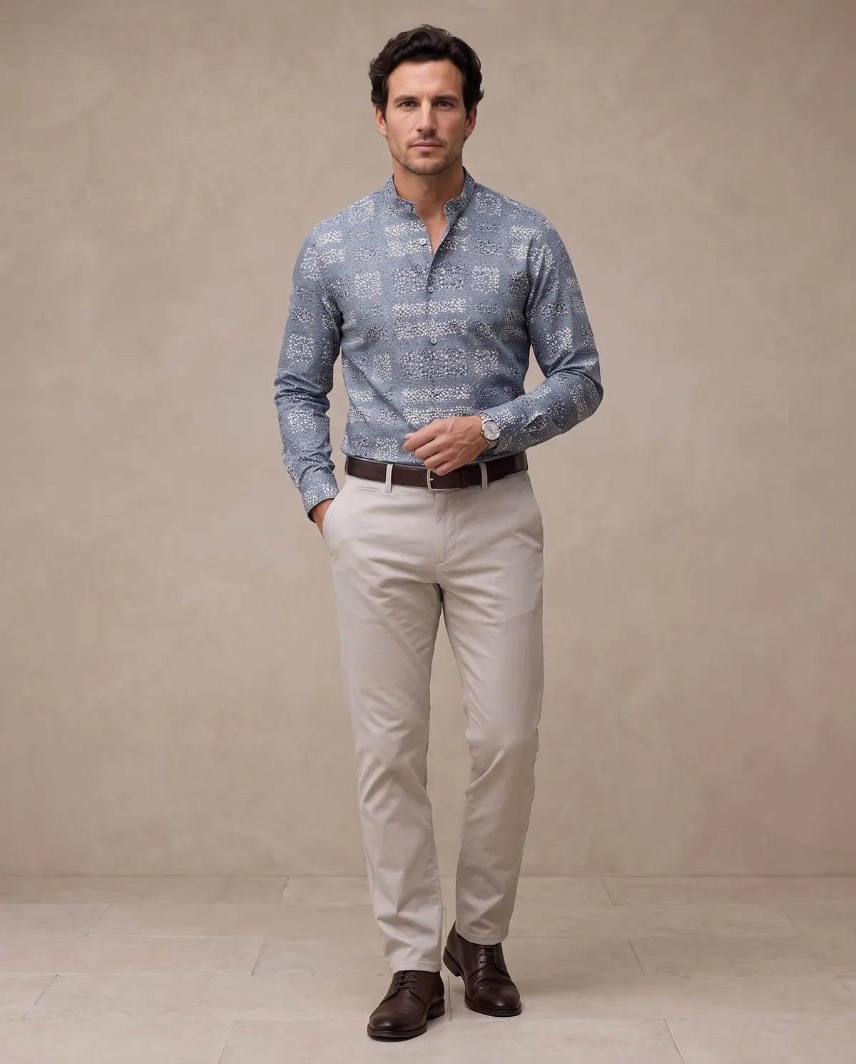 Camisa Sport Gris Classic Fit Perry Ellis CS00917 - Gris - Modelo cuerpo completo