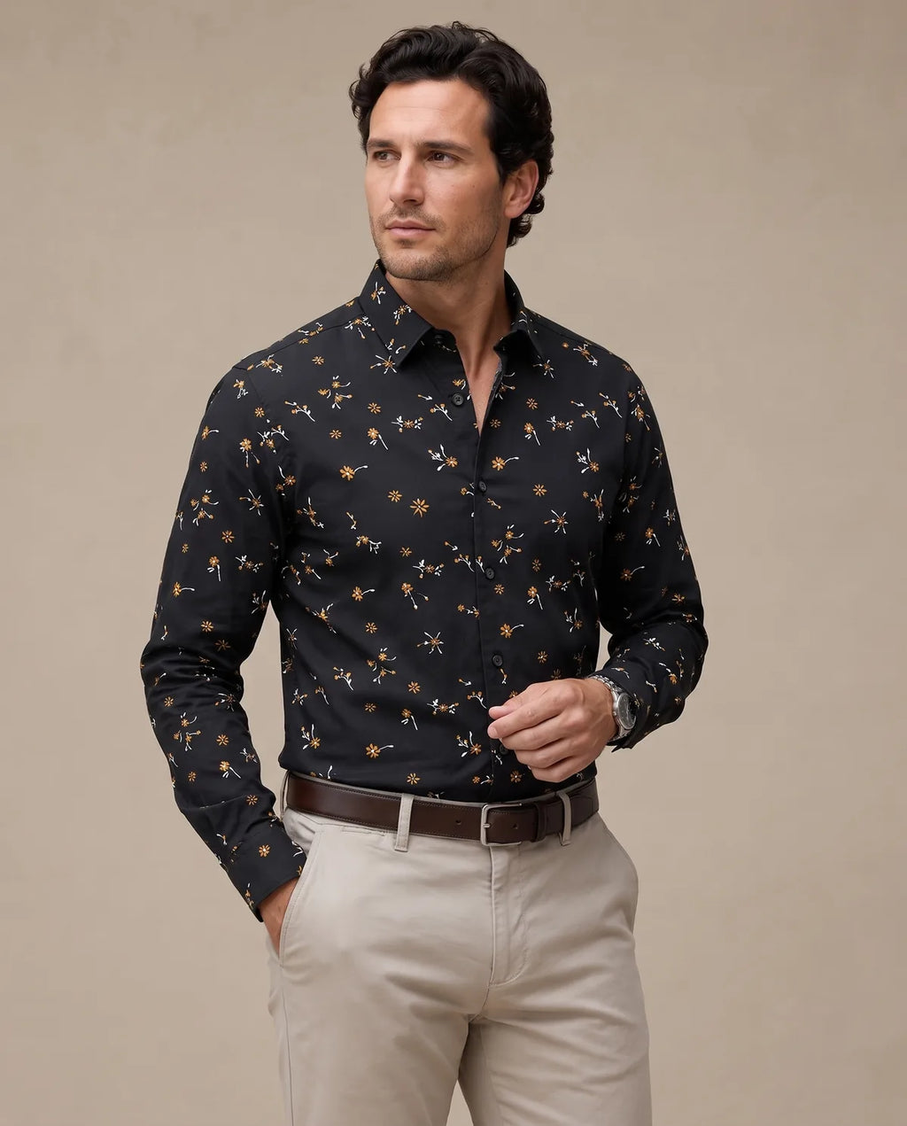 Camisa Sport Classic Fit Perry Ellis CS00918 - Negro - Modelo frente medio