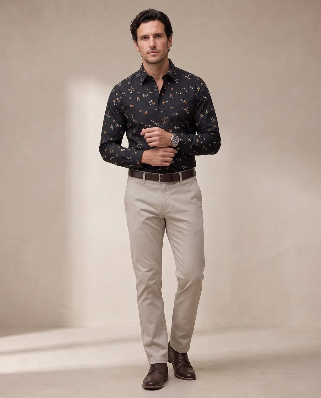 Camisa Sport Classic Fit Perry Ellis CS00918 - Negro - Modelo cuerpo completo