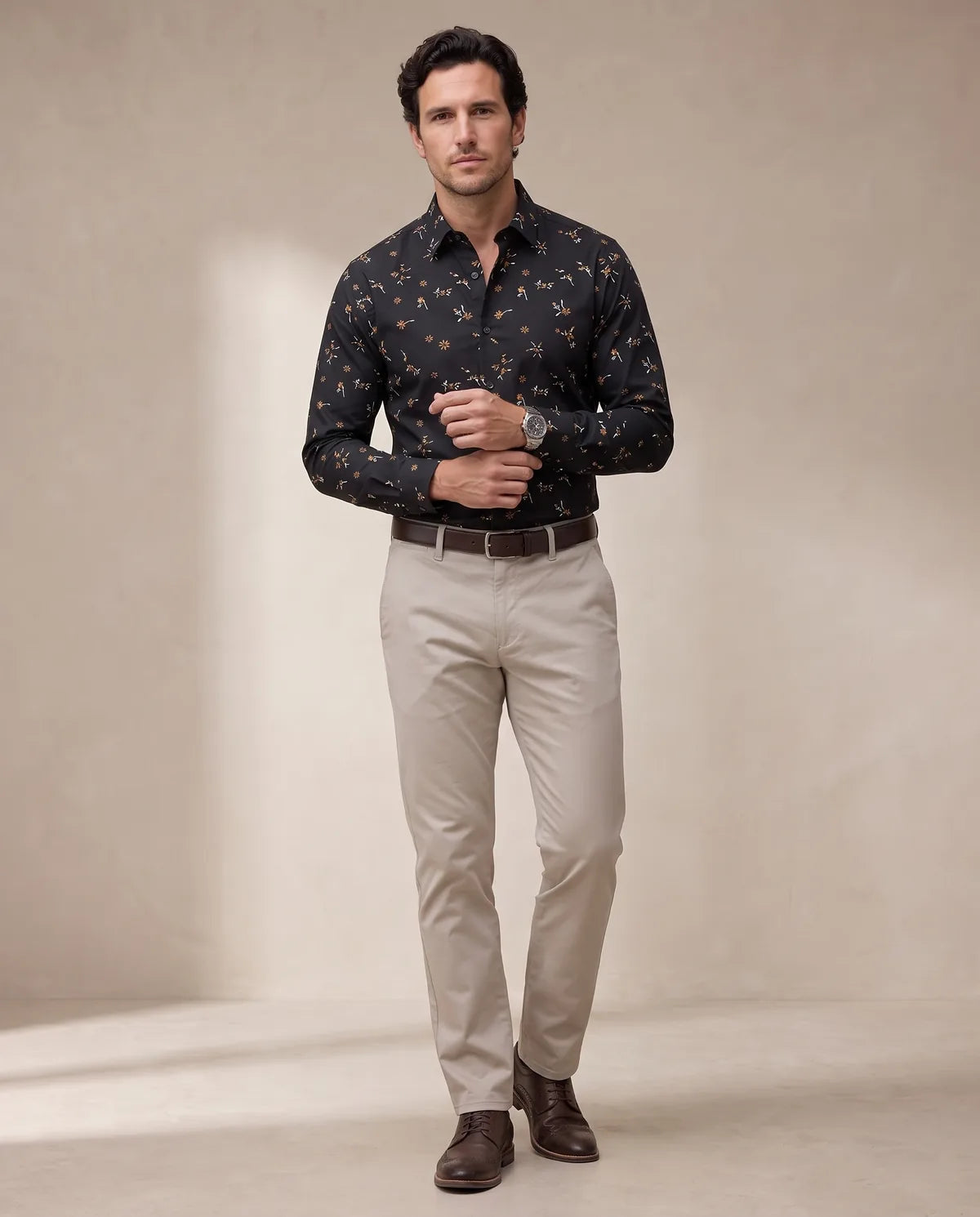 Camisa Sport Classic Fit Perry Ellis CS00918 - Negro - Modelo cuerpo completo